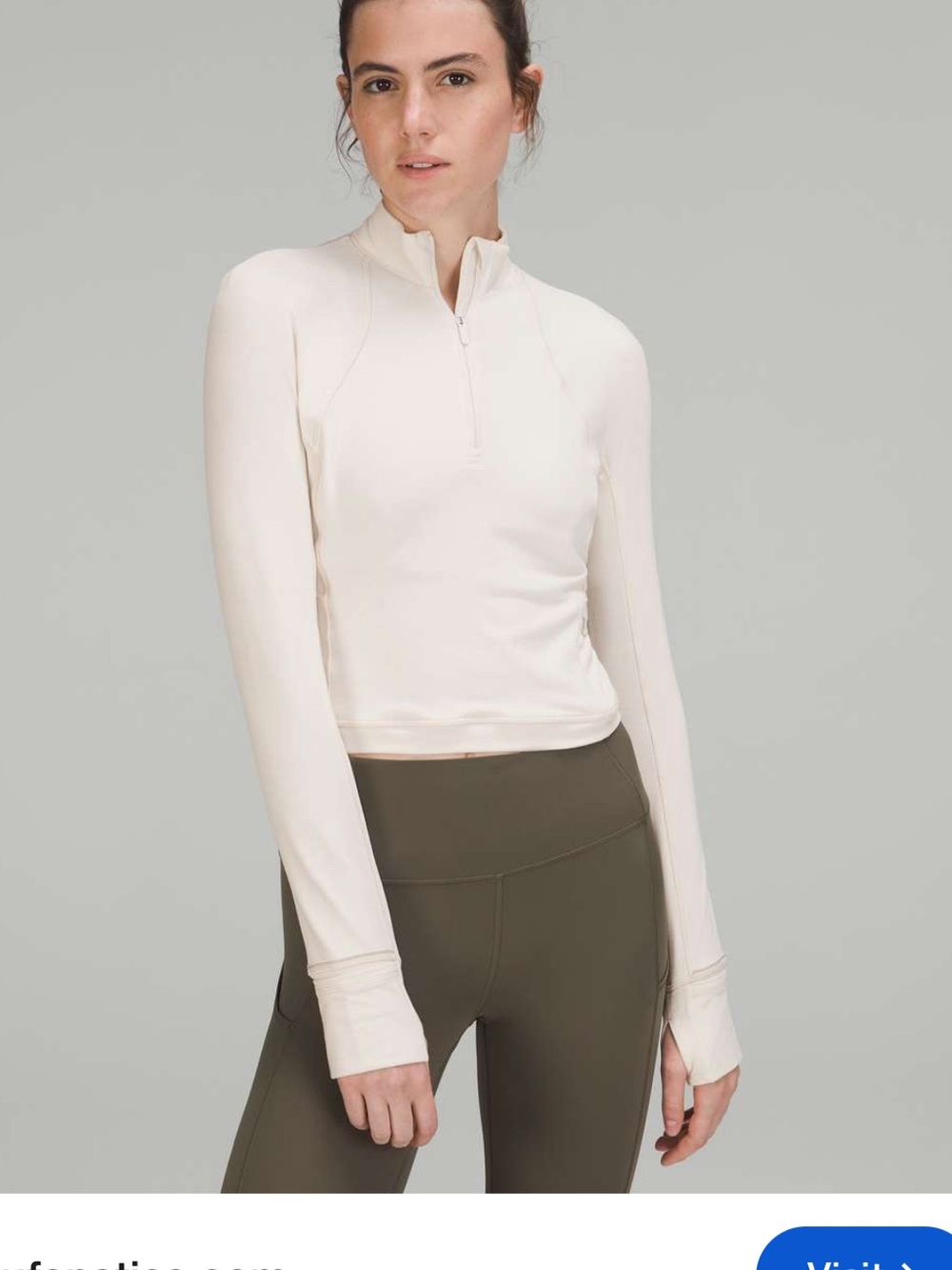 Lululemon Rulu Cream Half-Zip Long-Sleeve Performance Top